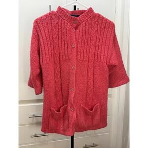 LeRoy Knitwear Red Button Front Short Sleeve Cardigan Women’s M